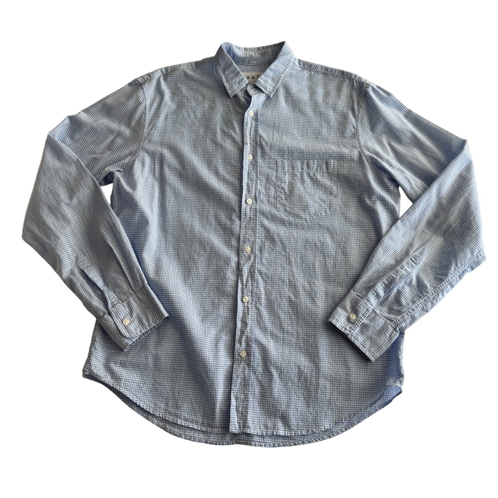 Frank & Eileen Luke Made in USA Italian Cotton Blue White Gingham Oxford Shirt S